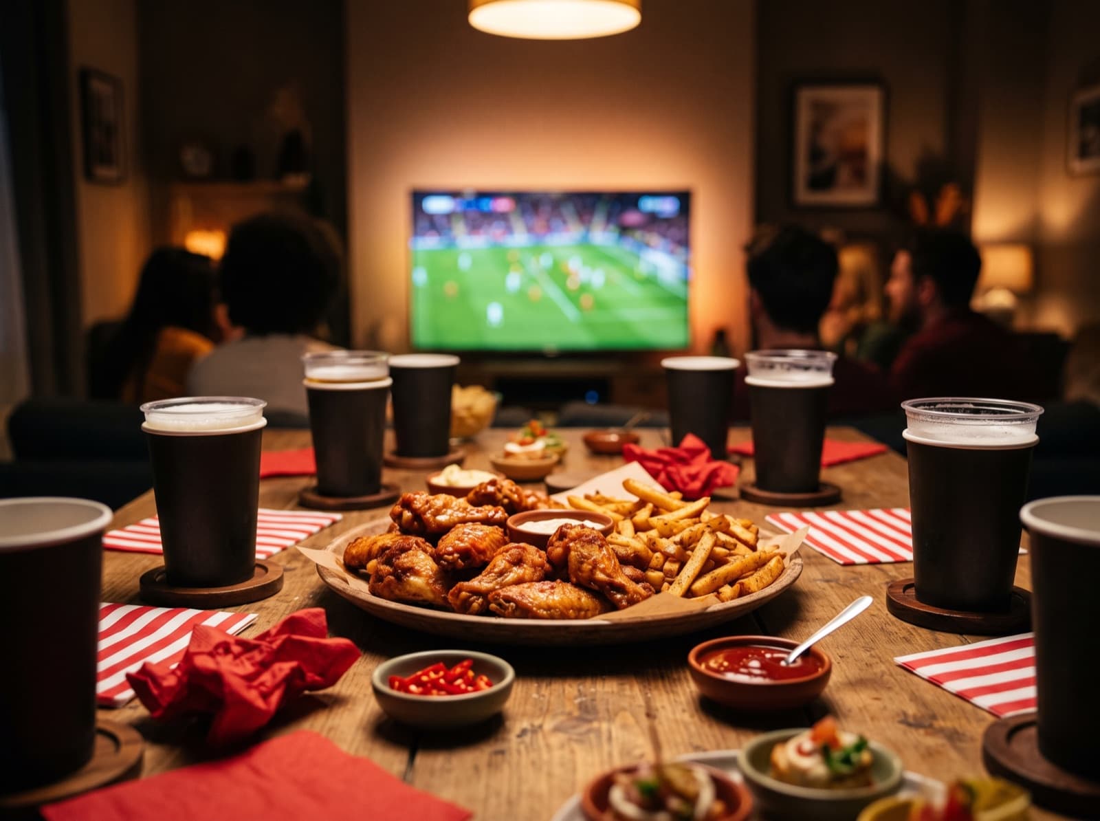 Table dressée pour une soirée match chez Food Corner